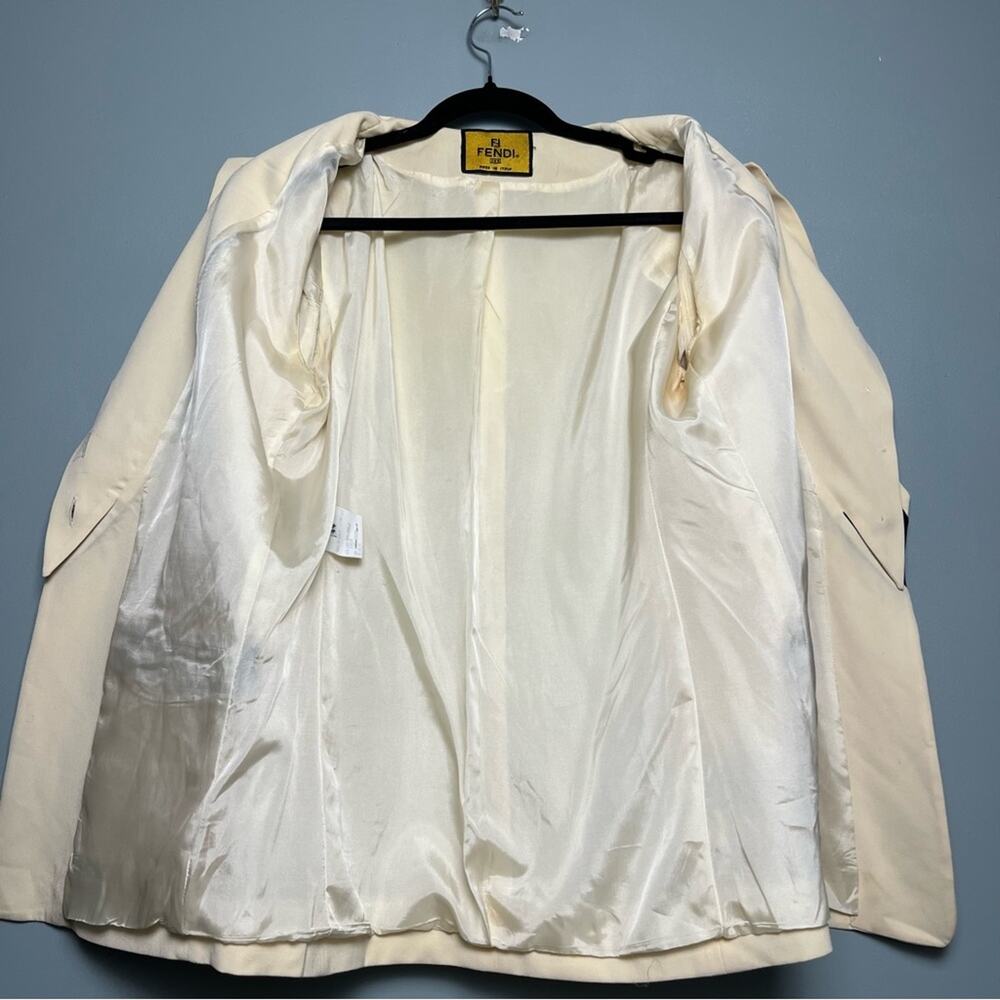 Vintage Fendi Women’s Mock Blazer Ivory Navy Blazer Structured Blouse Size 44 - Picture 6 of 16